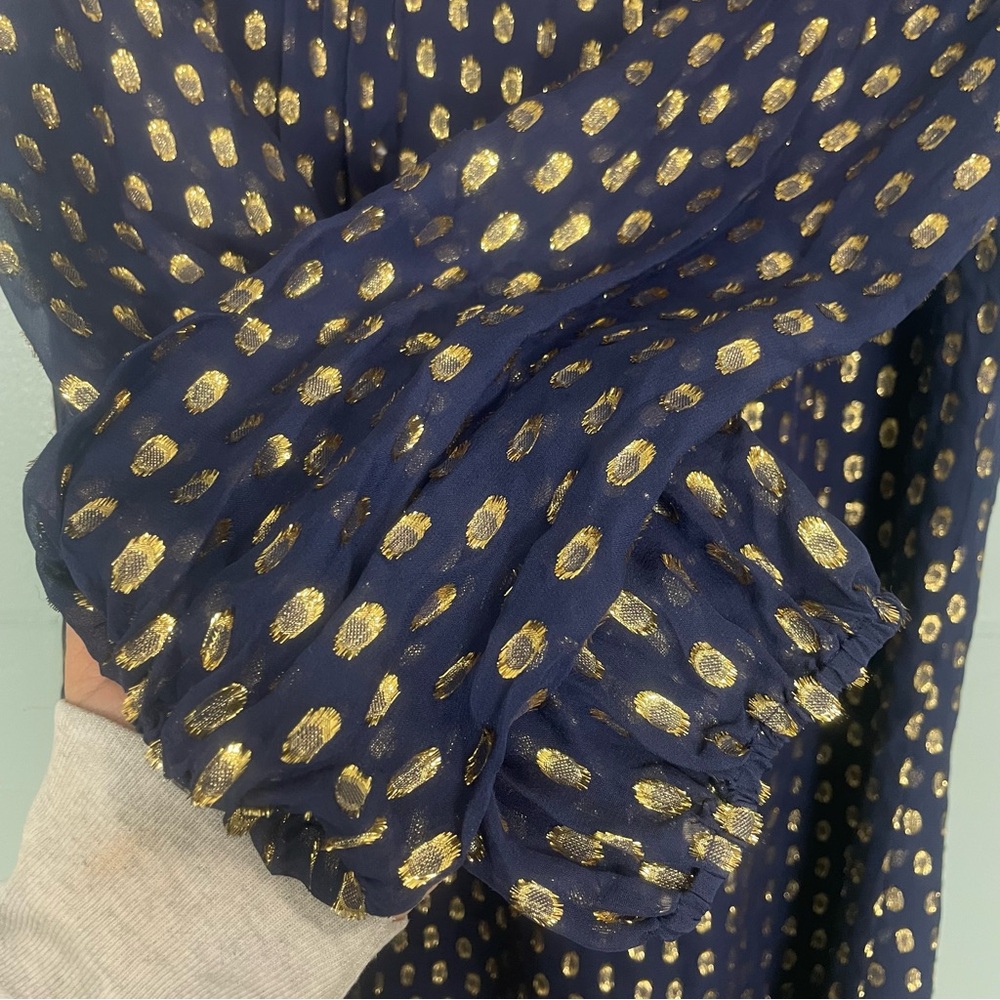 Lilly Pulitzer Crinkle Clip Silk Jacquard Gold Metallic Dress Mini Navy Sz 8 - Picture 4 of 11